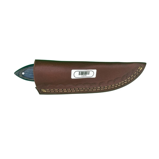 Timber Ridge Clip Point Knife – Blue-Tinted Wood Handle with Leather Sheath