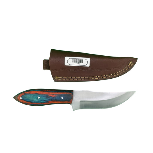 Blaze Creek Bowie Knife – Multicolor Wood Handle with Leather Sheath