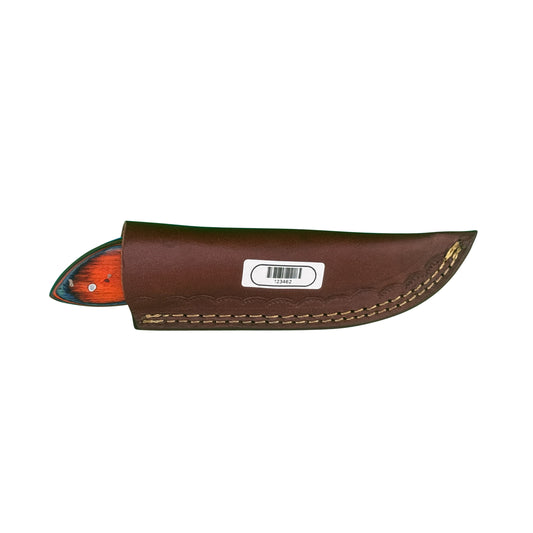 Embertrail Skinner Knife – Red & Blue Wood Handle with Leather Sheath