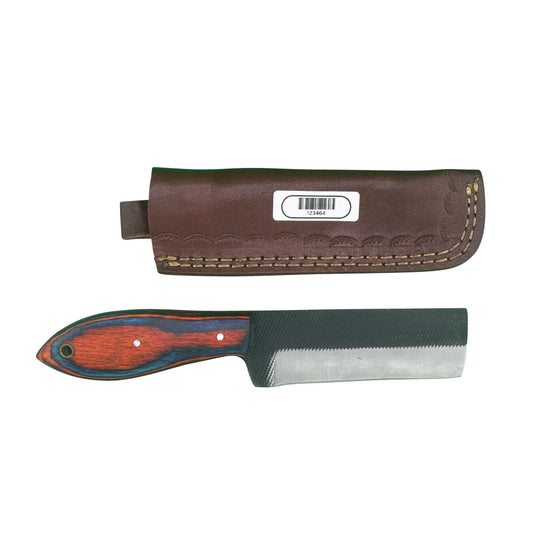Red Ember Rasp Cleaver – Wood Handle with Textured Blade and Leather Sheath