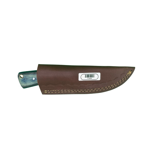 Blue Timber Rasp Knife – Textured Blade with Wood Handle and Leather Sheath