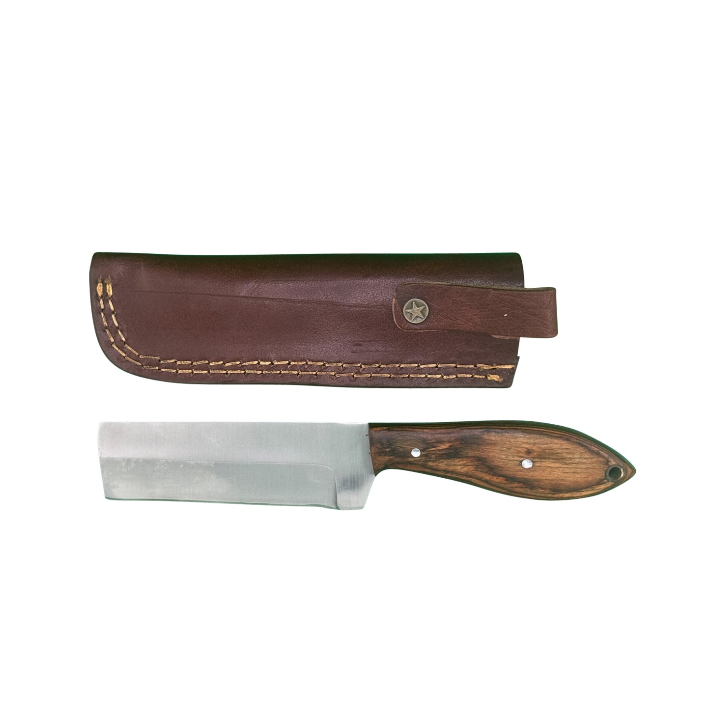Wilderness Chopper Cleaver – Full Tang with Polished Wood Handle and Leather Sheath