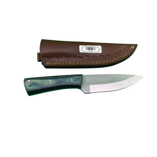 Ironwood Ridge Fixed Blade Knife – Blue-Streaked Wood Handle with Leather Sheath