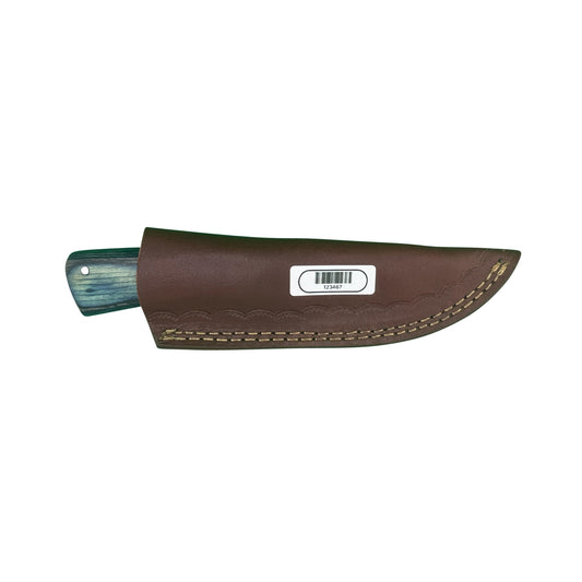 Ironwood Ridge Fixed Blade Knife – Blue-Streaked Wood Handle with Leather Sheath