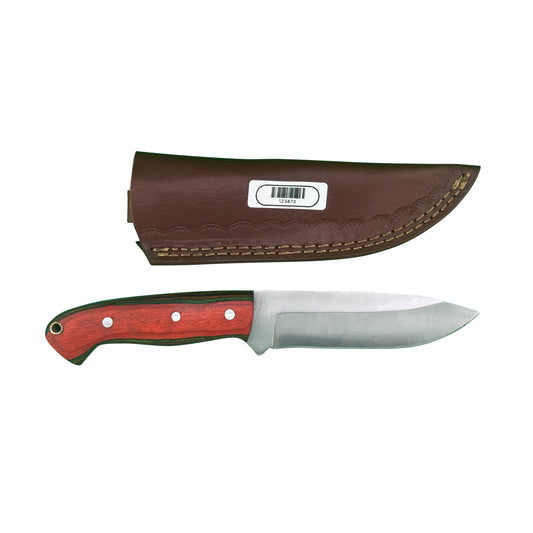 Redwood Ranger Fixed Blade Knife – Curved Wood Handle with Leather Sheath
