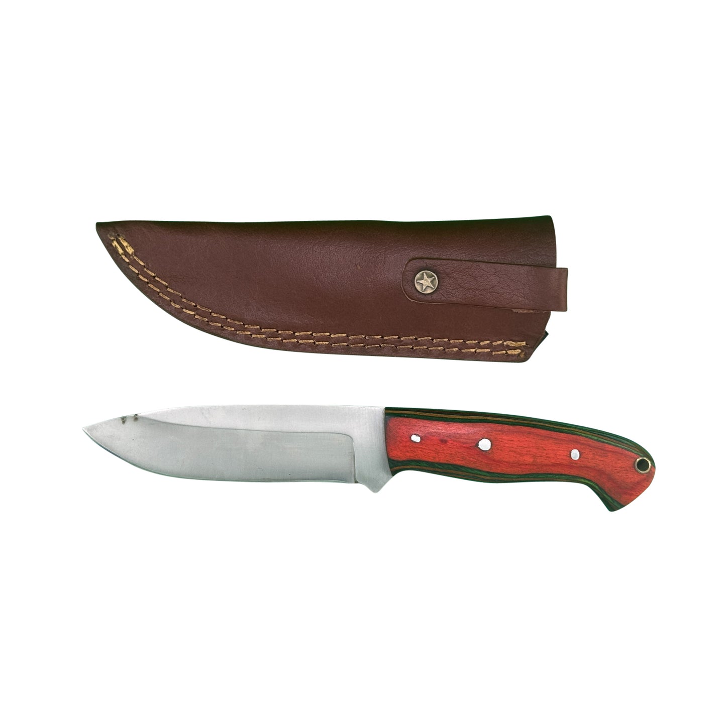 Redwood Ranger Fixed Blade Knife – Curved Wood Handle with Leather Sheath