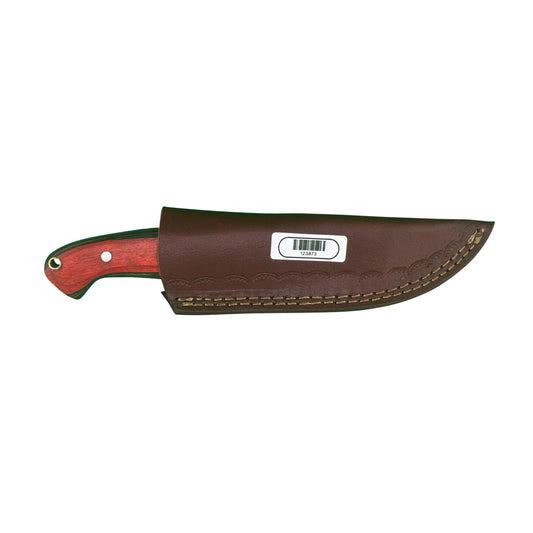 Redwood Ranger Fixed Blade Knife – Curved Wood Handle with Leather Sheath