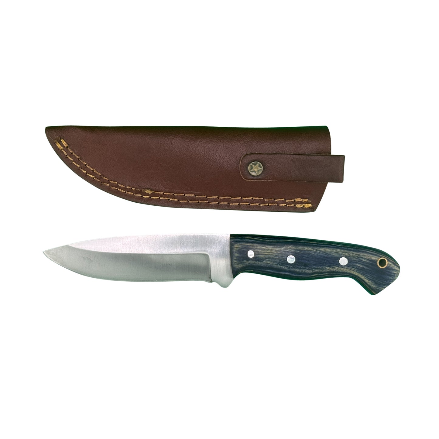 Shadow Timber Fixed Blade Knife – Curved Wood Handle with Leather Sheath