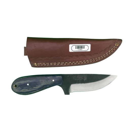 Shadow Rasp Hunter – Curved Blade Knife with Dark Wood Handle and Leather Sheath