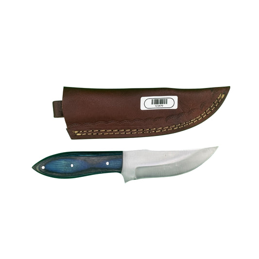 Blue Ridge Hunter Knife – Curved Wood Handle with Leather Sheath