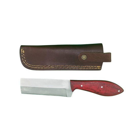 Crimson Cleaver – Full Tang Utility Knife with Red Wood Handle and Leather Sheath