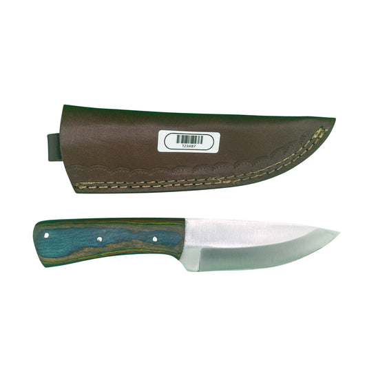 Custom Fixed Blade Knife with Dyed Wood Handle & Leather Sheath