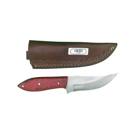 The Crimson Talon – Curved Blade Knife with Red Dyed Wood Handle & Leather Sheath