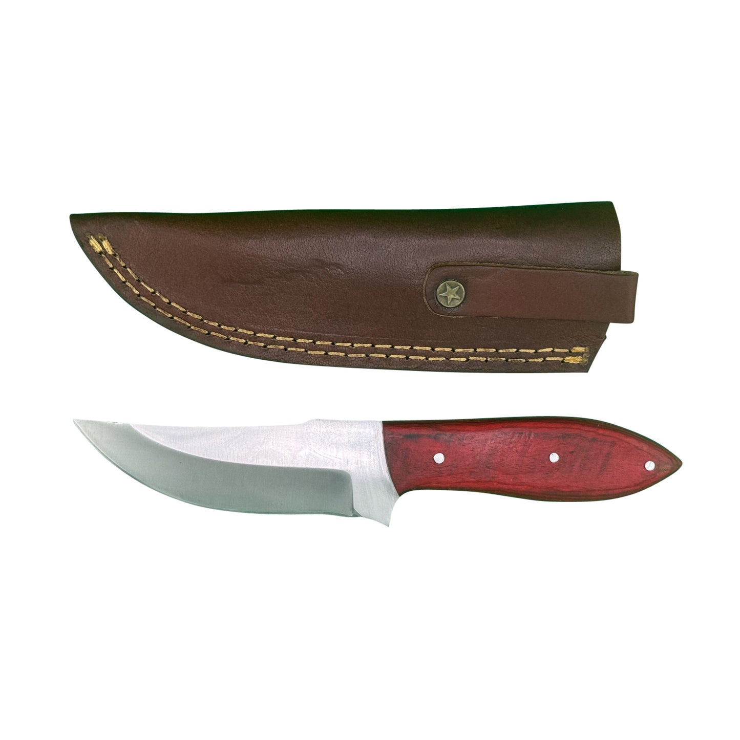 The Crimson Talon – Curved Blade Knife with Red Dyed Wood Handle & Leather Sheath