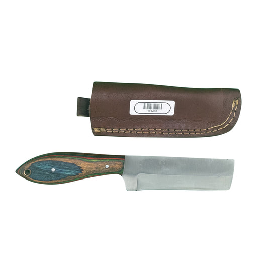The Ridge Cleaver – Compact Cleaver Knife with Dyed Wood Handle & Leather Sheath