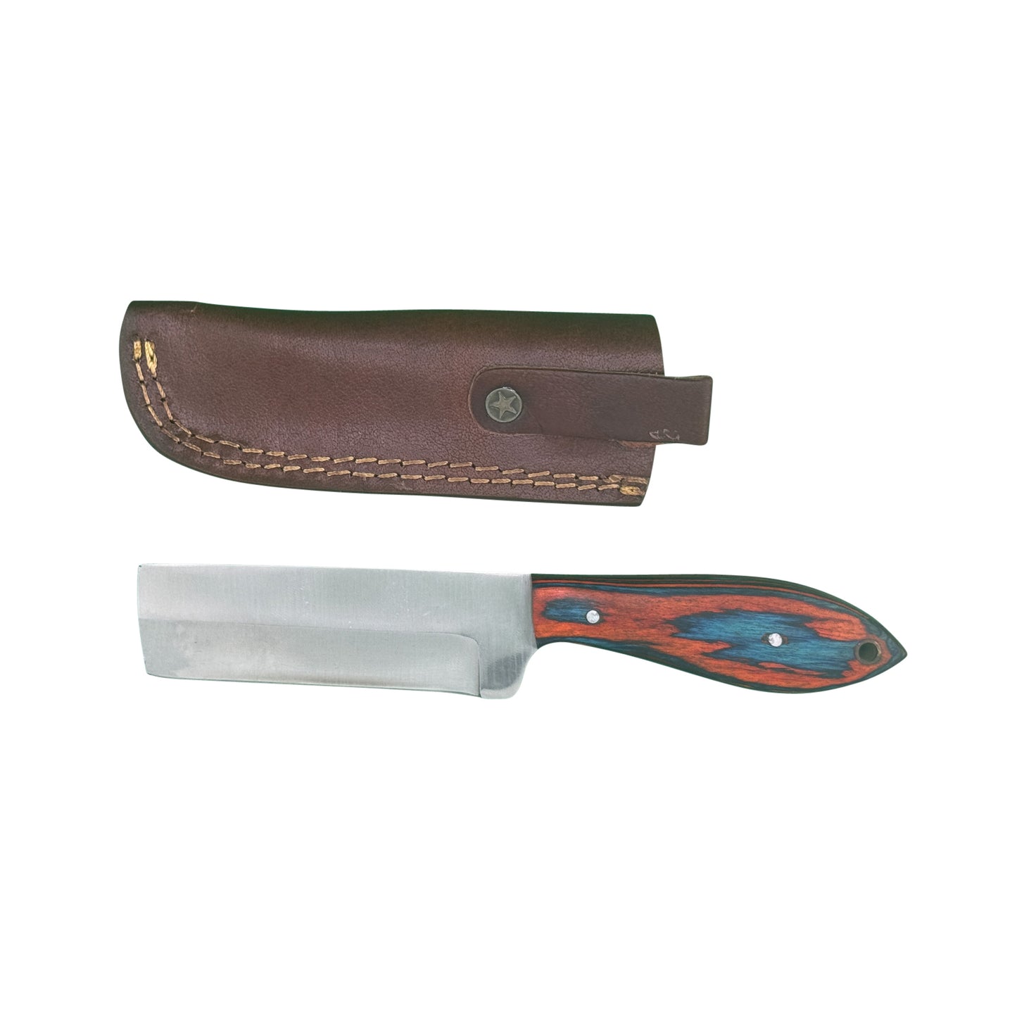 The Ridge Cleaver – Compact Cleaver Knife with Dyed Wood Handle & Leather Sheath