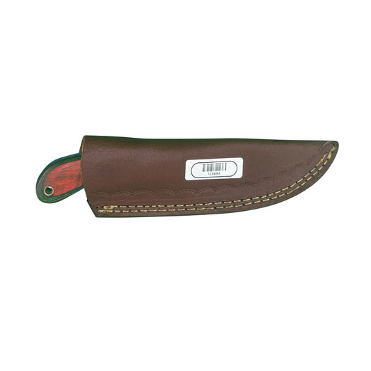 Ember Trail – Fixed Blade Knife with Dyed Wood Handle & Leather Sheath