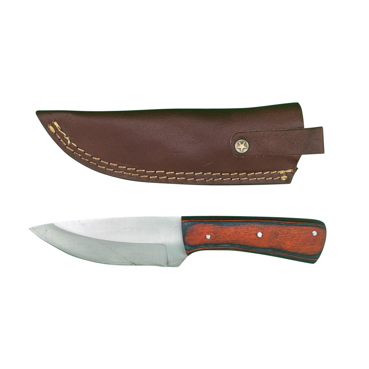 Frontier Edge Fixed Blade Knife – Hardwood Handle with Leather Sheath