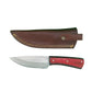 Crimson Forge Field Knife – Satin Blade with Red Wood Handle and Leather Sheath