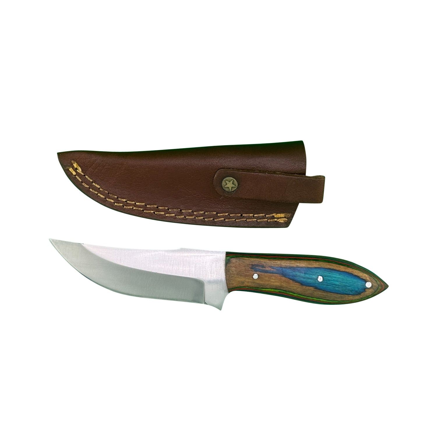 Blaze Creek Bowie Knife – Multicolor Wood Handle with Leather Sheath