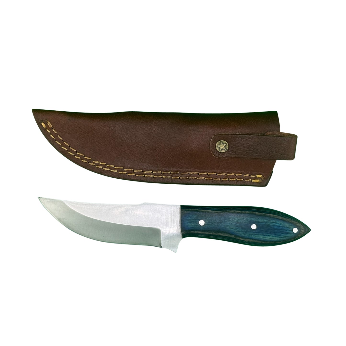 Blue Ridge Hunter Knife – Curved Wood Handle with Leather Sheath