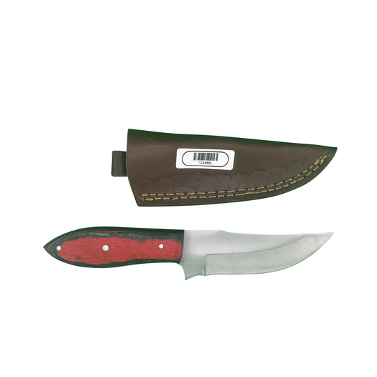 The Ember Ridge – Curved Blade Knife with Red Dyed Wood Handle & Leather Sheath