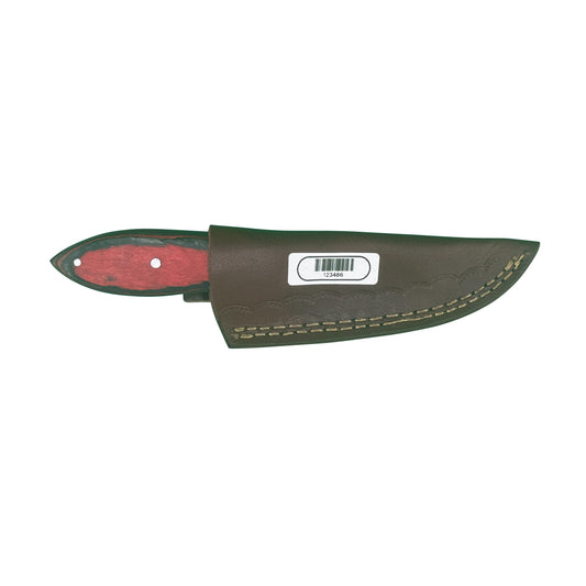 The Ember Ridge – Curved Blade Knife with Red Dyed Wood Handle & Leather Sheath