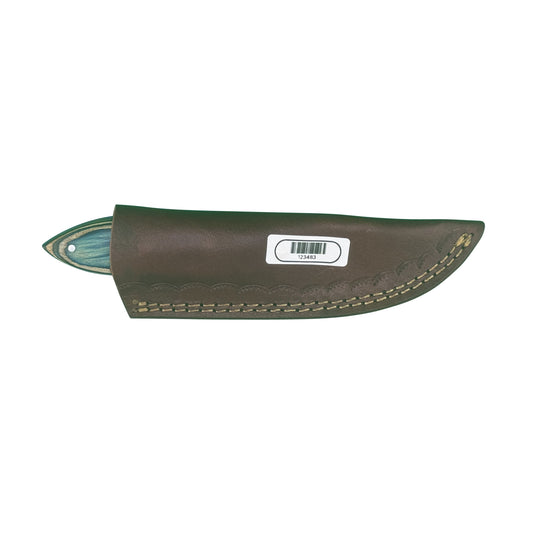 The Glacier Ridge – Curved Blade Knife with Dyed Blue Wood Handle & Leather Sheath