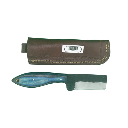 The Blueback Rasp Cleaver – Compact Rasp Knife with Dyed Wood Handle & Leather Sheath