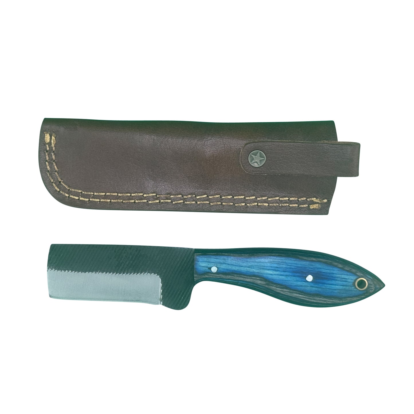 The Blueback Rasp Cleaver – Compact Rasp Knife with Dyed Wood Handle & Leather Sheath