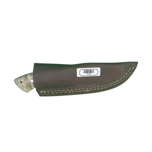 The Sandstorm Skinner – Damascus Steel Knife with Swirled Resin Handle & Leather Sheath
