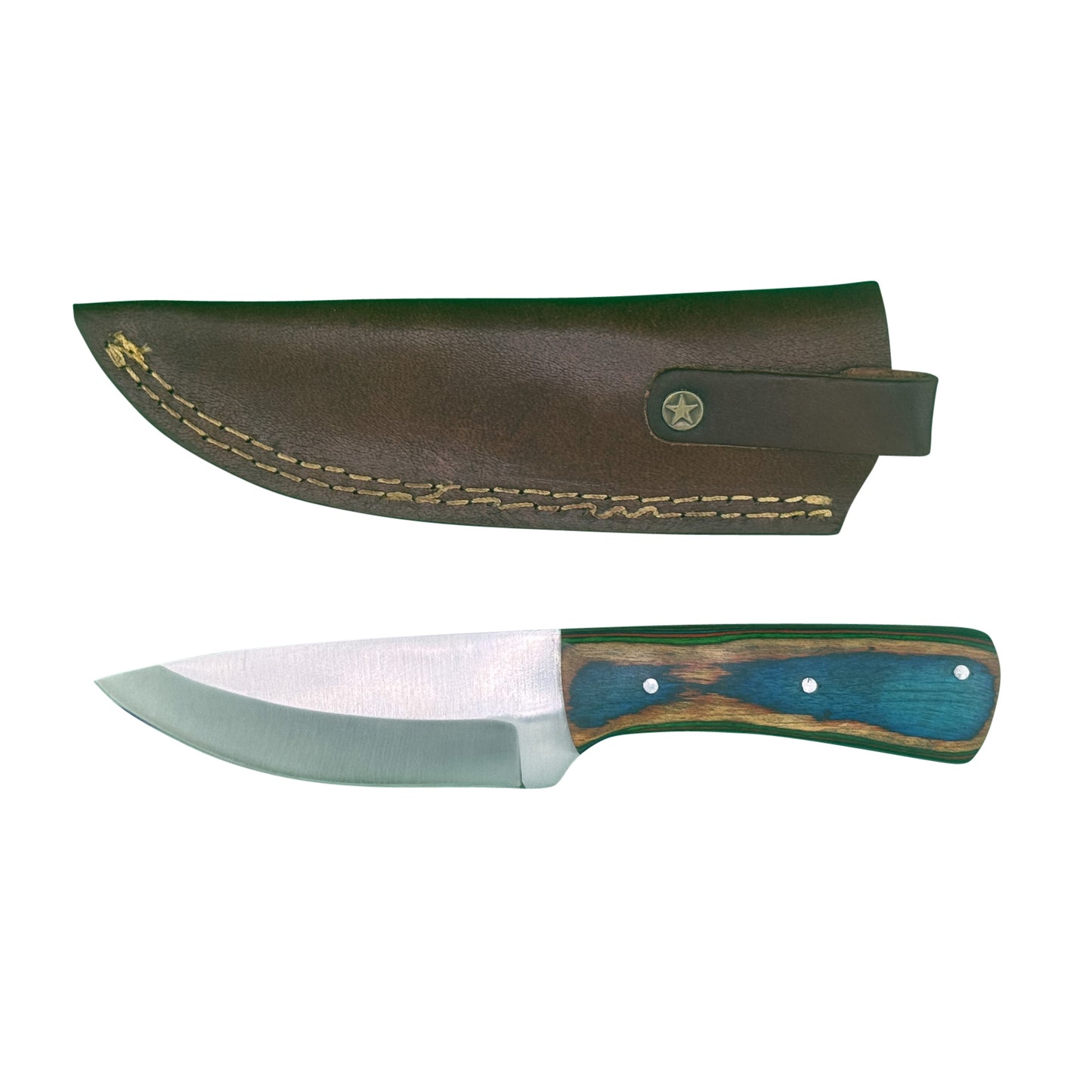 Custom Fixed Blade Knife with Dyed Wood Handle & Leather Sheath