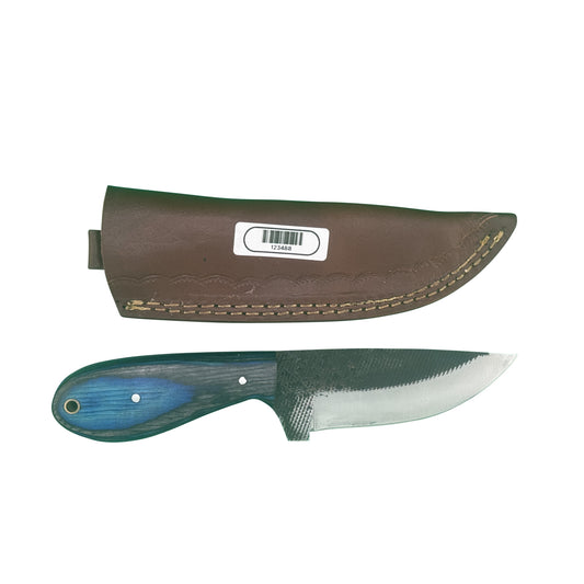The Blue Rasp – Hand-Forged Rasp Knife with Dyed Wood Handle & Leather Sheath