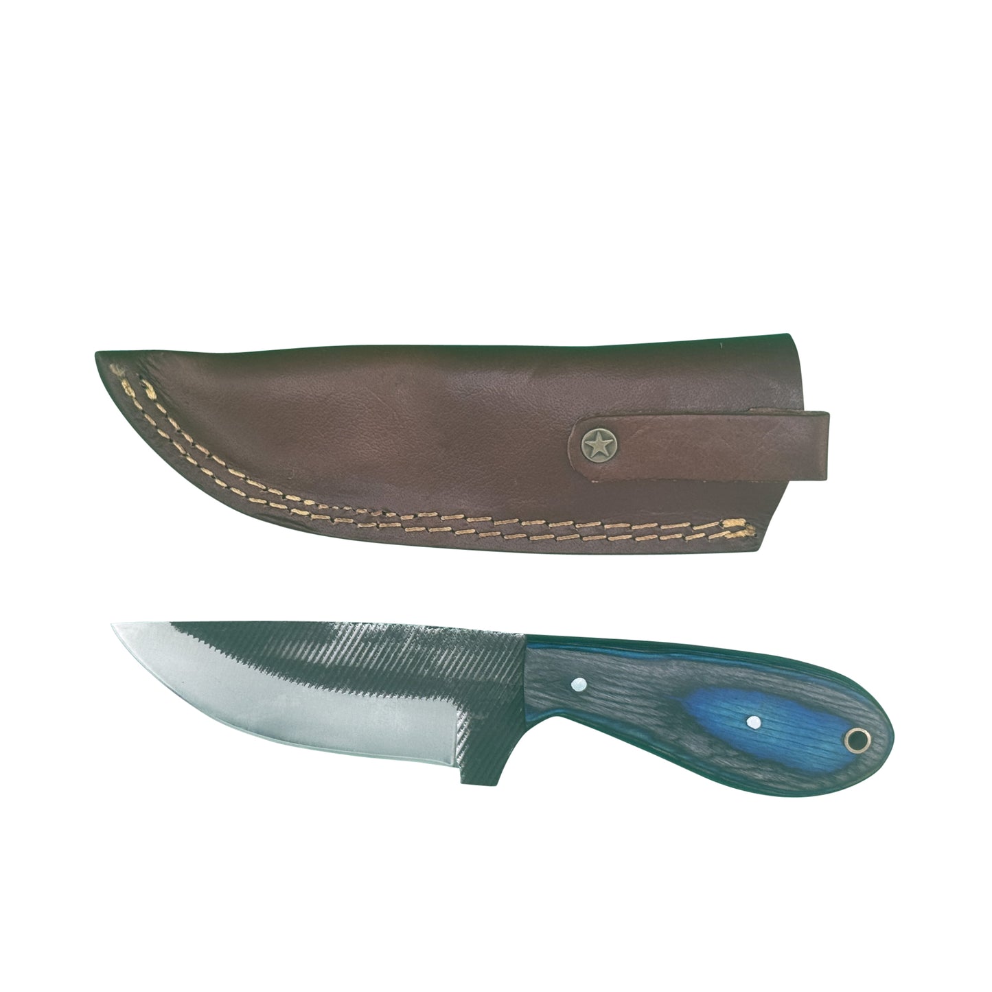 The Blue Rasp – Hand-Forged Rasp Knife with Dyed Wood Handle & Leather Sheath
