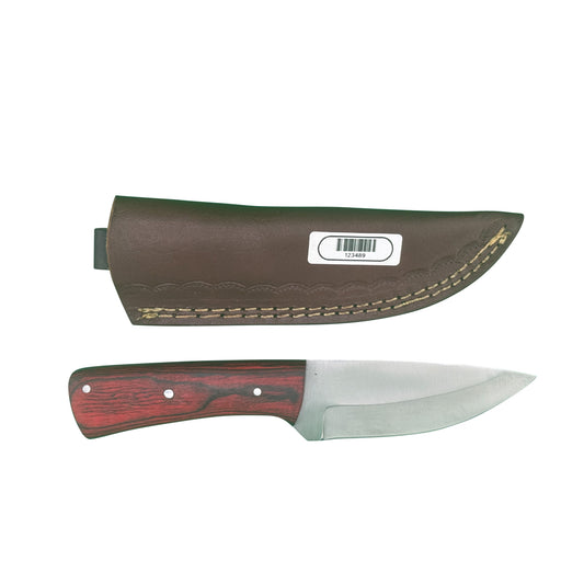The Ironwood Edge – Fixed Blade Knife with Red Wood Handle & Leather Sheath