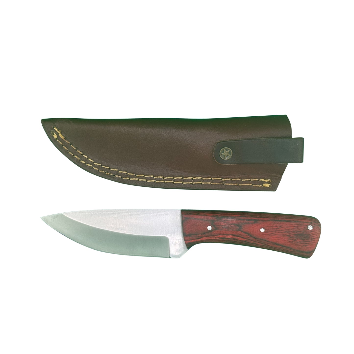 The Ironwood Edge – Fixed Blade Knife with Red Wood Handle & Leather Sheath