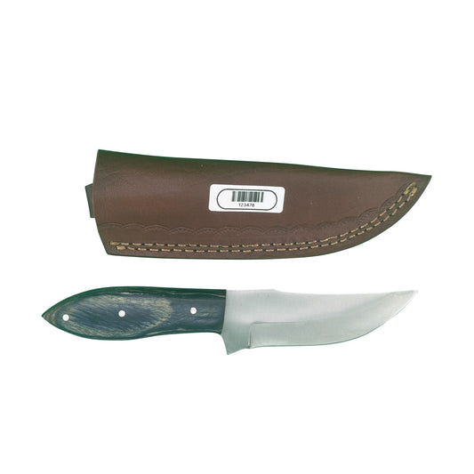 The Nightwood Hunter – Fixed Blade Knife with Dyed Wood Handle & Leather Sheath