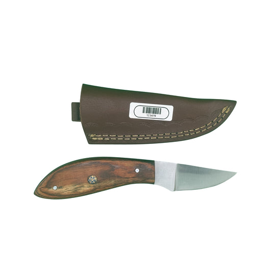 The Ridgeback Skinner – Compact Skinning Knife with Exotic Wood Handle & Leather Sheath