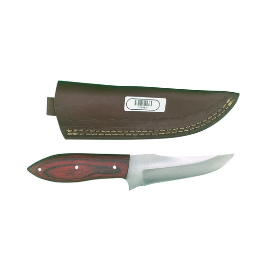 The Crimson Trail – Fixed Blade Outdoor Knife with Red Wood Handle & Leather Sheath