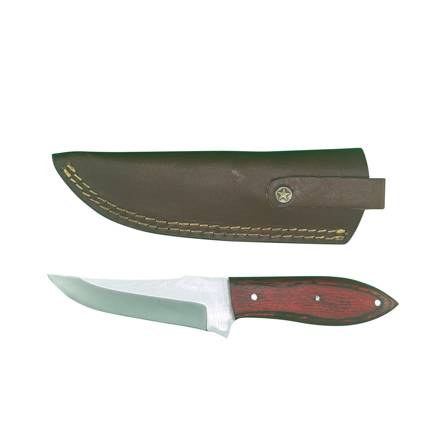 The Crimson Trail – Fixed Blade Outdoor Knife with Red Wood Handle & Leather Sheath