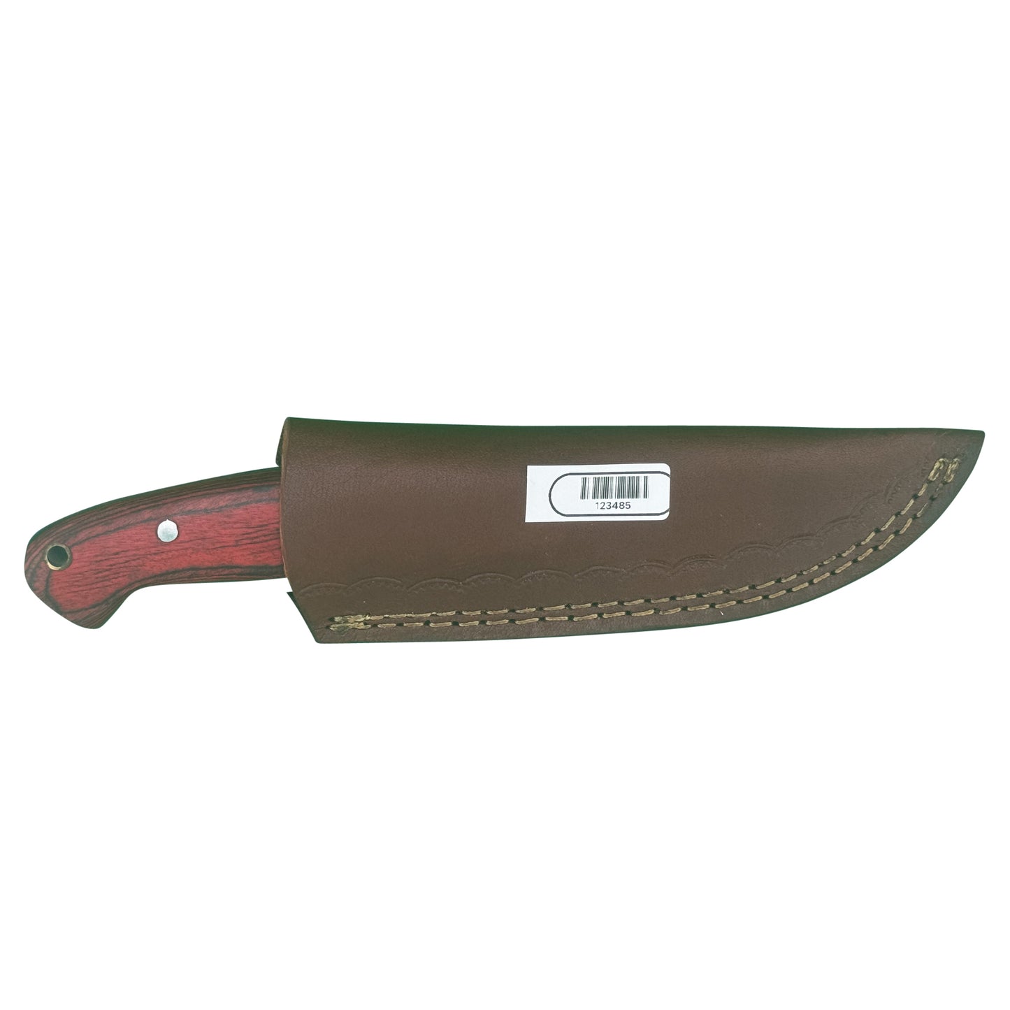 The Bloodwood Scout – Fixed Blade Knife with Red Dyed Wood Handle & Leather Sheath