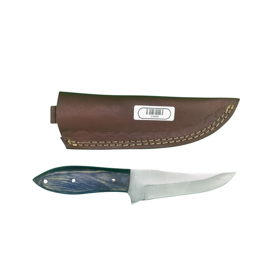 The Midnight Ridge – Fixed Blade Knife with Swirled Blue Resin Handle & Leather Sheath