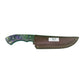 The Vortex Fang – Damascus Steel Knife with Swirled Resin Handle & Leather Sheath