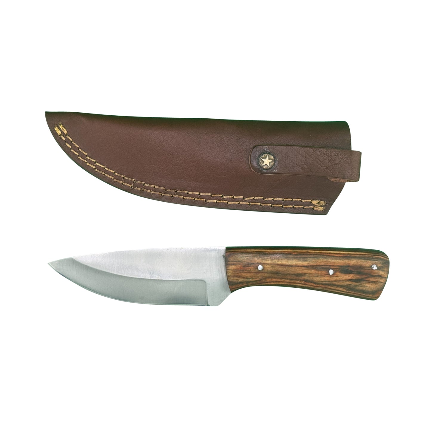 The Timberline – Fixed Blade Knife with Natural Wood Handle & Leather Sheath