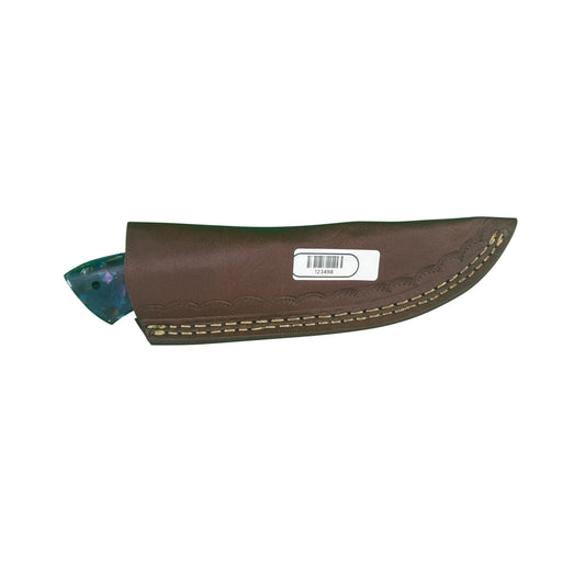 The Nebula Fang – Damascus Steel Knife with Resin Handle & Leather Sheath