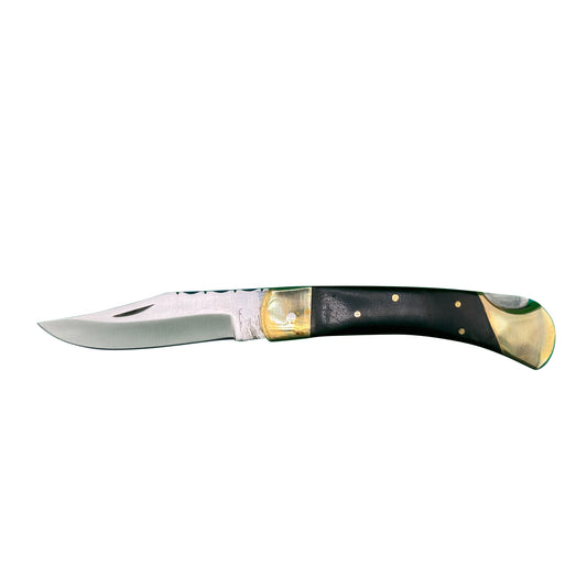 Factory Second Replica Buck 110 Folding Lockback Knife – D2 Steel Blade with Leather Sheath